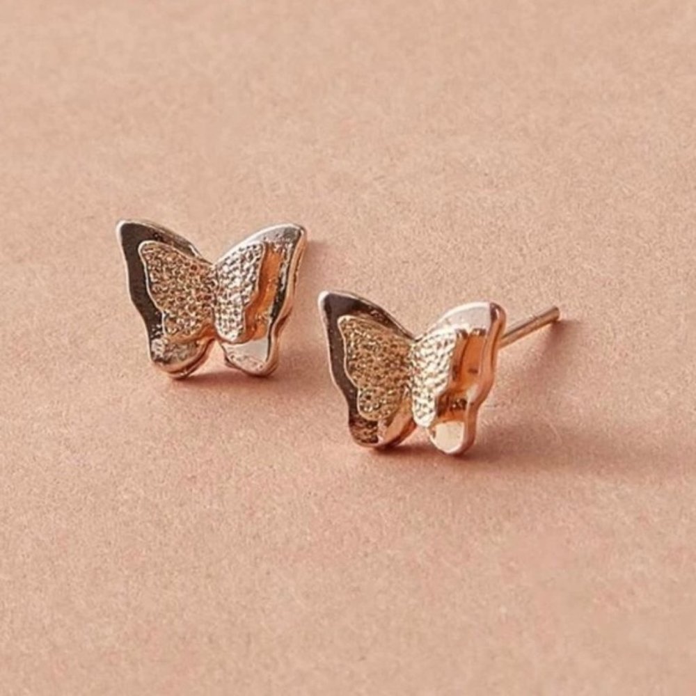 Rose Gold Dainty Small Stud Butterfly Earrings